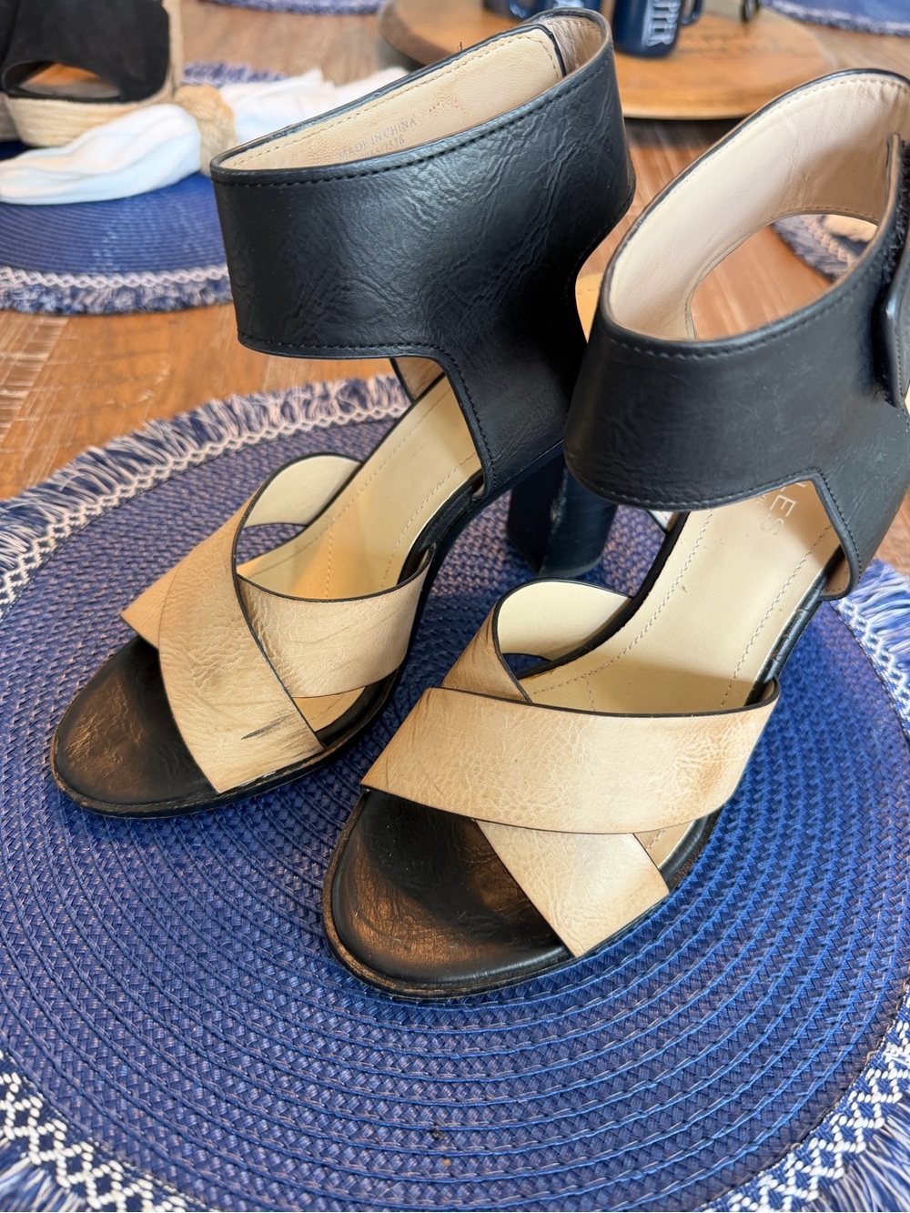 Charles by Charles David Black and Tan Strappy High Heel Sandals